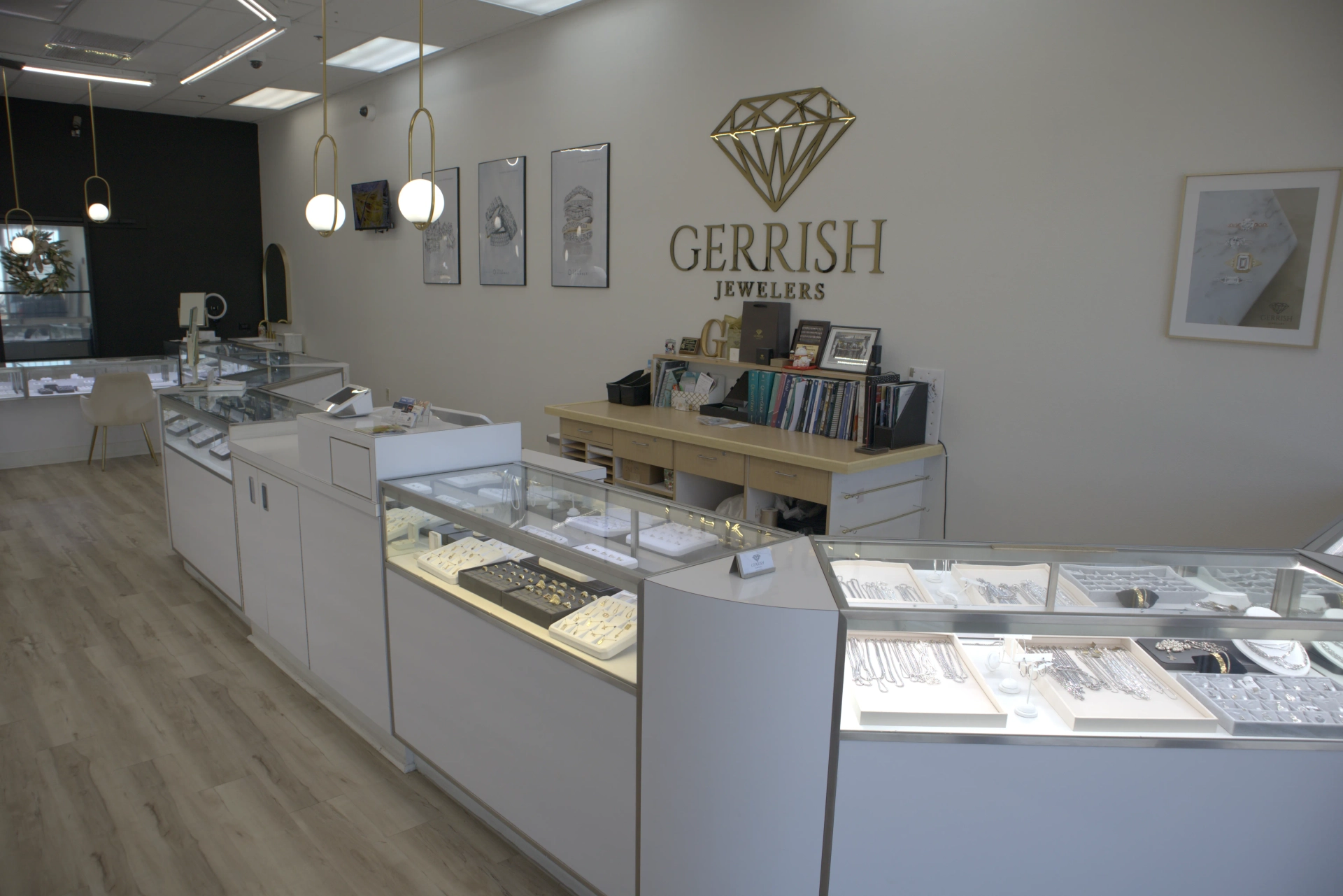 Fine jewelry display at Gerrish Jewelers